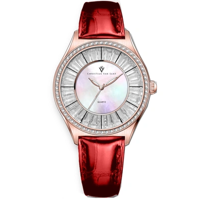 Christian Van Sant Women's Luna Mother Of Pearl Dial Watch In Red   / Gold Tone / Mop / Mother Of Pearl / Rose / Rose Gold Tone