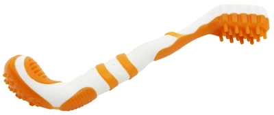 Pet Life 'denta-brush' Tpr Durable Tooth Brush And Dog Toy In Orange