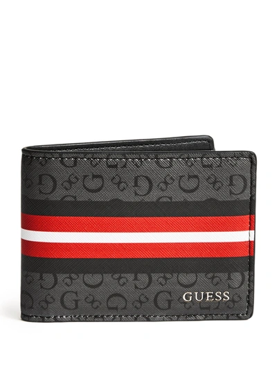 Guess Factory Slim Logo Striped Bifold Wallet In Multi
