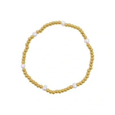Adornia Stretch Ball Bracelet With Freshwater Pearl Gold In White