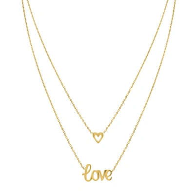Monary 10k Yellow Gold Heart & Love Double Strand Necklace In White