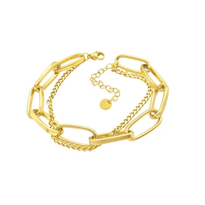 Adornia Oversized Paper Clip Mixed Chain Bracelet Gold In Yellow