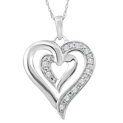 Pompeii3 10k White Gold 1/10ct Tw Real Diamond Heart Pendant Necklace In Silver