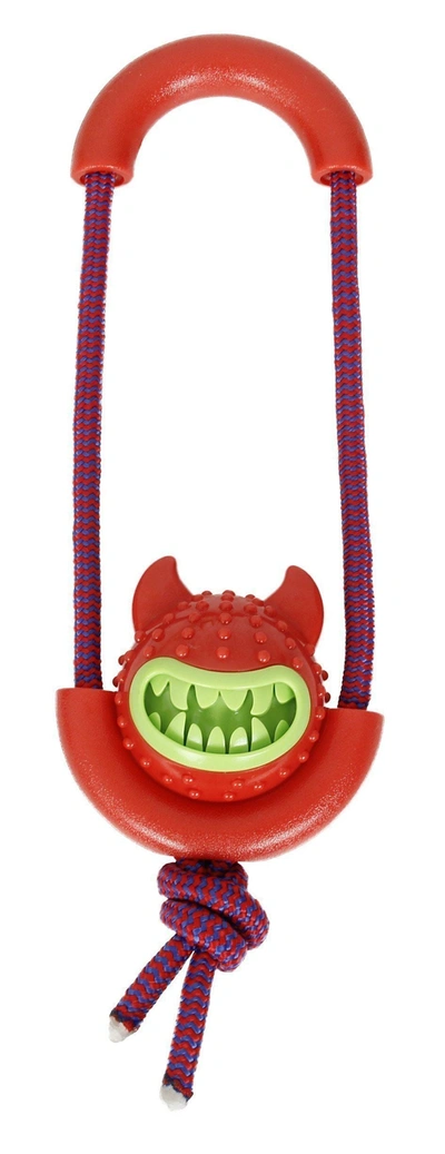 Pet Life 'sling-away' Tug And Squeak Natural Jute And Rubber Dog Toy In Red