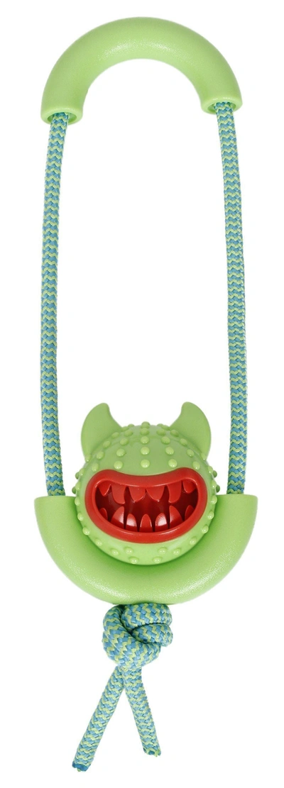 Pet Life 'sling-away' Tug And Squeak Natural Jute And Rubber Dog Toy In Green