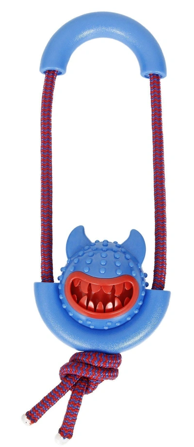 Pet Life 'sling-away' Tug And Squeak Natural Jute And Rubber Dog Toy In Blue