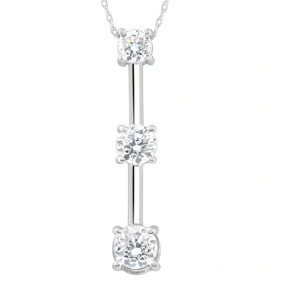 Pompeii3 1 1/2ct Three Stone Diamond Pendant Past Present Future Necklace 14k White Gold In Silver