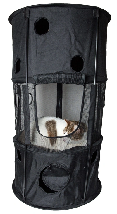 Pet Life 'climber-tree' Play-active Travel Collapsible Lightweight Kitty Cat Tree House Lounger In Black