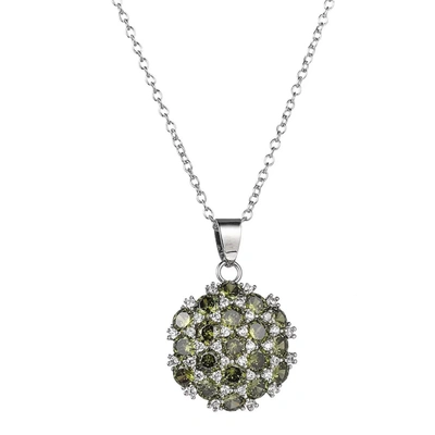 Ballstudz Silver Tone Olive Flower Cluster Pendant Necklace In Green