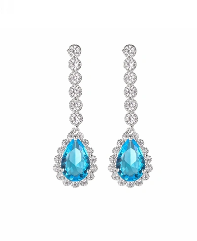 Ballstudz Silver Tone Aqua Drop Earrings In Blue