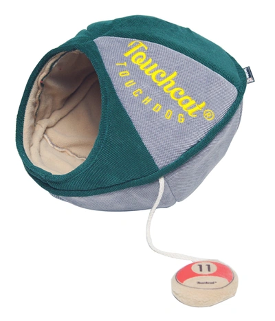 Touchcat 'oval Saucer' Collapsible Walk-through Kitty Pet Cat Bed House W/ Play Active Teaser Toy In Green