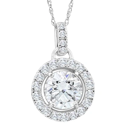 Pompeii3 1 1/3ct Tw Round Diamond (1ct Center) Halo Pendant Lab Grown White Gold Necklace In Silver