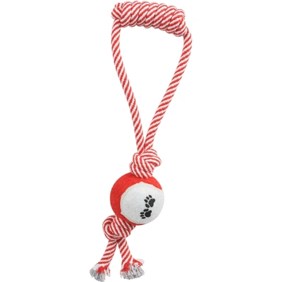 Pet Life 'pull Away' All Natural Jute Rope And Tennis Ball Dog Toy In Red