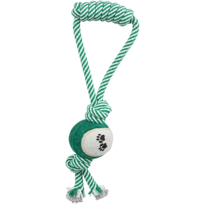 Pet Life 'pull Away' All Natural Jute Rope And Tennis Ball Dog Toy In Green