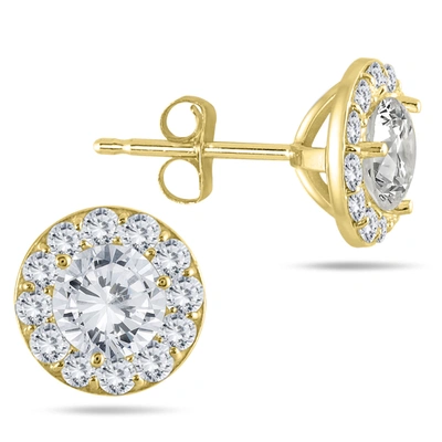 Monary 1 Carat Tw Diamond Halo Earrings In 14k Yellow Gold In White