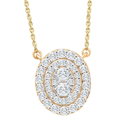 Pompeii3 .85ct Oval Cluster Diamond Halo Pendant Women's Yellow Gold Necklace 14mm Tall In White
