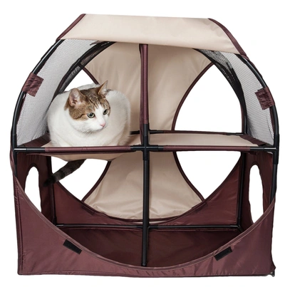 Pet Life 'kitty-play' Collapsible Travel Interactive Kitty Cat Tree Maze House Lounger Tunnel Loung In Brown