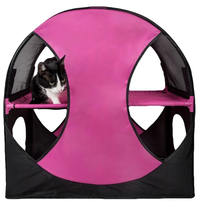 Pet Life 'kitty-play' Collapsible Travel Interactive Kitty Cat Tree Maze House Lounger Tunnel Loung In Pink