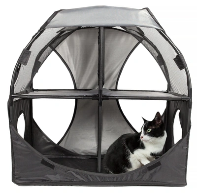 Pet Life 'kitty-play' Collapsible Travel Interactive Kitty Cat Tree Maze House Lounger Tunnel Loung In Grey