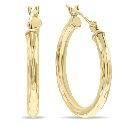 Monary 10k Yellow Gold Shiny Diamond Cut Engraved Hoop Earrings (20mm)