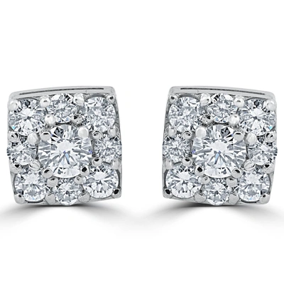Pompeii3 1.20 Ct Diamond Cushion Halo Studs Womens Earrings 14k White Gold In Multi