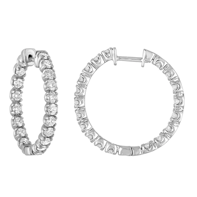 Vir Jewels 3 Cttw Lab Grown Diamond Inside Out Hoop Earrings 14k White Gold Round Prong Set 1 Inch In Silver