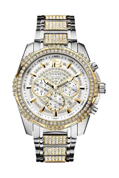 Guess Factory Multi-tone Multifunction Watch In Silver