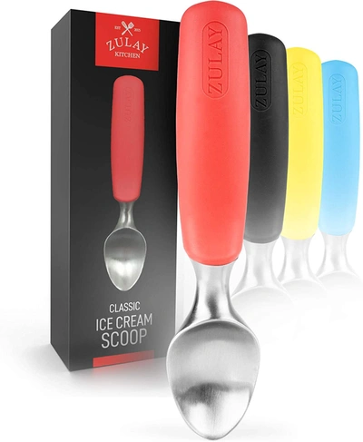 Zulay Kitchen Stainless Steel Ice Cream Scoop With Non-slip Rubber Grip In Red