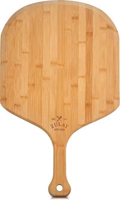 Zulay Kitchen Authentic Bamboo Pizza Paddle With Easy Glide Edges & Handle For Baking (large 15") In Brown