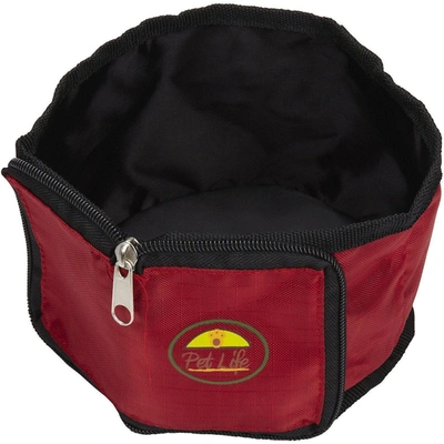 Pet Life Wallet Folding Waterproof Zippered Folding Pet Travel Cat And Dog Bowl In Red