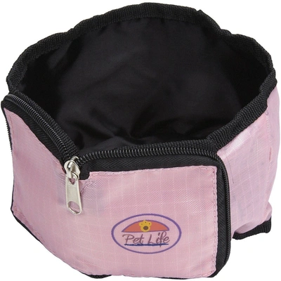Pet Life Wallet Folding Waterproof Zippered Folding Pet Travel Cat And Dog Bowl In Pink