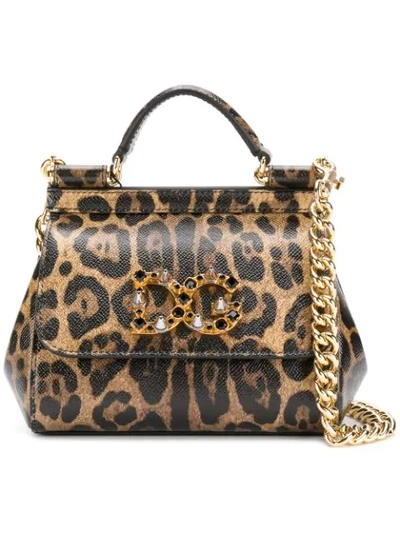 Dolce & Gabbana Mini Sicily Shoulder Bag In Leopard