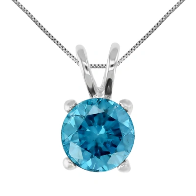 Vir Jewels 1.40 Cttw Blue Diamond Solitaire Pendant Necklace 14k White Gold Round And Chain