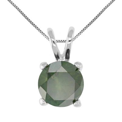 Vir Jewels 2 Cttw Green Diamond Solitaire Pendant Necklace 14k White Gold Round With Chain