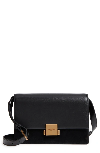 Saint Laurent Medium Bellechasse Suede & Leather Shoulder Bag - Black In Noir/ Taupe Militare