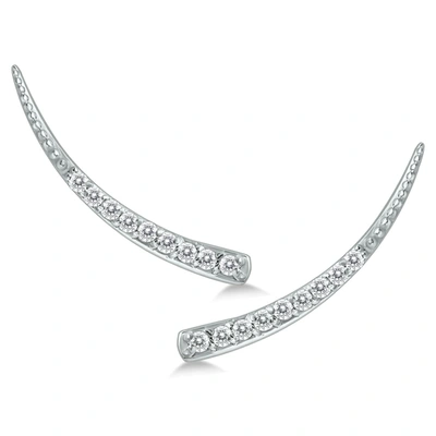 Monary 1/5 Ctw Genuine Diamond Climber Earrings In 14k White Gold In Silver