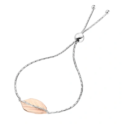 Vir Jewels 1/20 Cttw Diamond Bolo Bracelet Rose Gold Plated Over .925 Sterling Silver Leaf