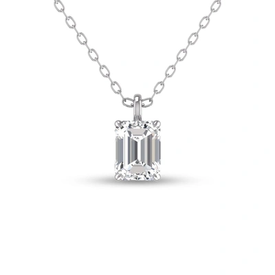 Lab Grown Diamonds Lab Grown 3/4 Ctw Emerald Solitaire Diamond Pendant In 14k White Gold In Silver