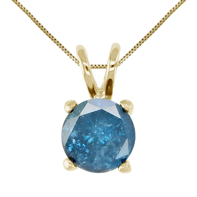 Vir Jewels 1 Cttw Blue Diamond Solitaire Pendant Necklace 14k Yellow Gold Round With Chain
