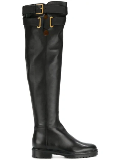 Valentino Garavani Strap Knee High Boots In Black