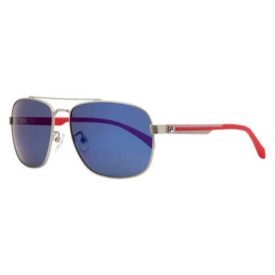 Fila Rectangular Sunglasses Sf8493 581p Silver/red Polarized 60mm 8493 In Blue