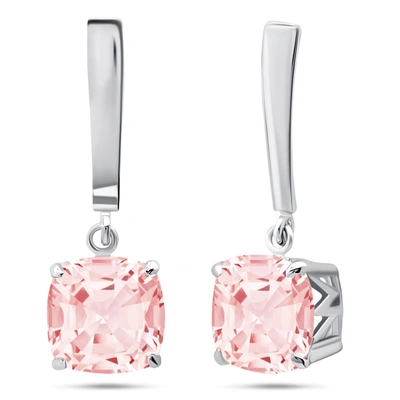 Nicole Miller Sterling Silver 8mm Cushion Cut Gemstone Dangle Drop Earrings In Pink