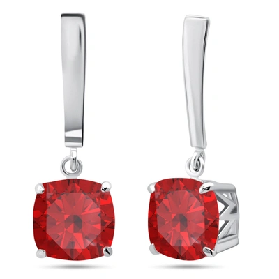 Nicole Miller Sterling Silver 8mm Cushion Cut Gemstone Dangle Drop Earrings In Red