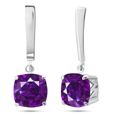 Nicole Miller Sterling Silver 8mm Cushion Cut Gemstone Dangle Drop Earrings In Purple