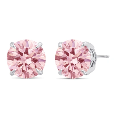Nicole Miller Sterling Silver 9mm Round Cut Gemstone Stud Earrings In Pink