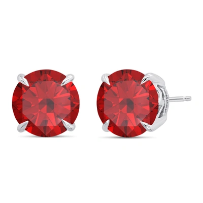Nicole Miller Sterling Silver 9mm Round Cut Gemstone Stud Earrings In Red
