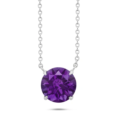 Nicole Miller Sterling Silver Gemstone Round Solitaire Pendant Necklace On 18 Inch Adjustable Chain In Purple