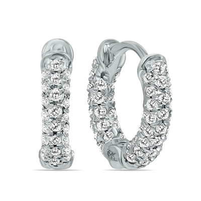 Monary 1/3 Carat Tw Small Diamond Huggie Hoop Earrings In 10k White Gold In Silver