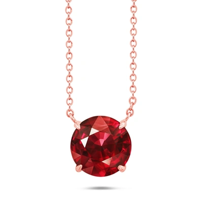 Nicole Miller Sterling Silver And 14k Rose Gold Overlay Gemstone Round Solitaire Pendant Necklace On 18 Inch Adjus In Red