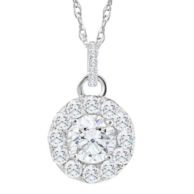 Pompeii3 2 Ct Tw Diamond (1ct Center) Halo Pendant 10k White Gold Necklace In Silver